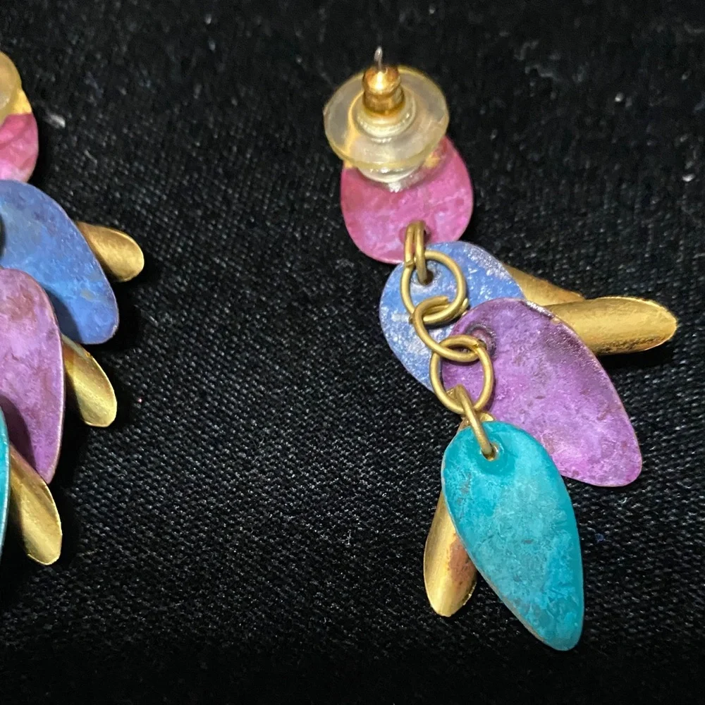 Elegant purple blue teal vintage Dangle pierced Earrings